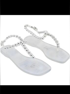 Jeffrey Campbell PLATED Clear Silver Embellished Sandals Size 9W/EU 40 NWOB